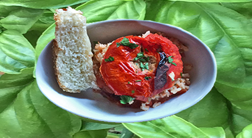 Wood fired stuffed tomato with Rice!
