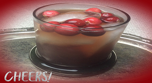 Our smoky bourbon cranberry cocktail sit elegantly on our silver tray and perfect for holiday celebrations during the colder months.
