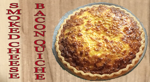 The photo of our golden brown smoked cheese & bacon quiche was prepared with our homemade smoked cheese and baked at 350 degrees for 40 minutes.