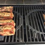 Our beef short ribs on the left side of the gas grill and our cherry smoker wood chunks on the right side burner.
