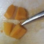 dicing the peachs in preparation for the smoker