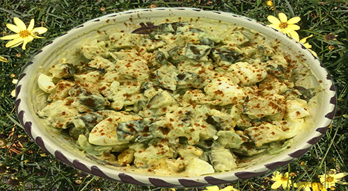 Serving bowl of Our Potato salad gets smoke infusion recipe!