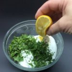 making our yogurt Cucumber Sauce for the sandwich