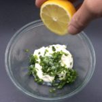 Adding a hint of lemon juice to our dipping sauce 