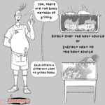 Chef Bert explains to Tom the two basic methods of grilling: direct and indirect cooking.