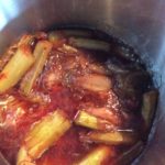 Our Rhubarb in the pot with sugar added