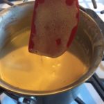 Bringing up the mixture to thickness for our smoked bacon ice cream